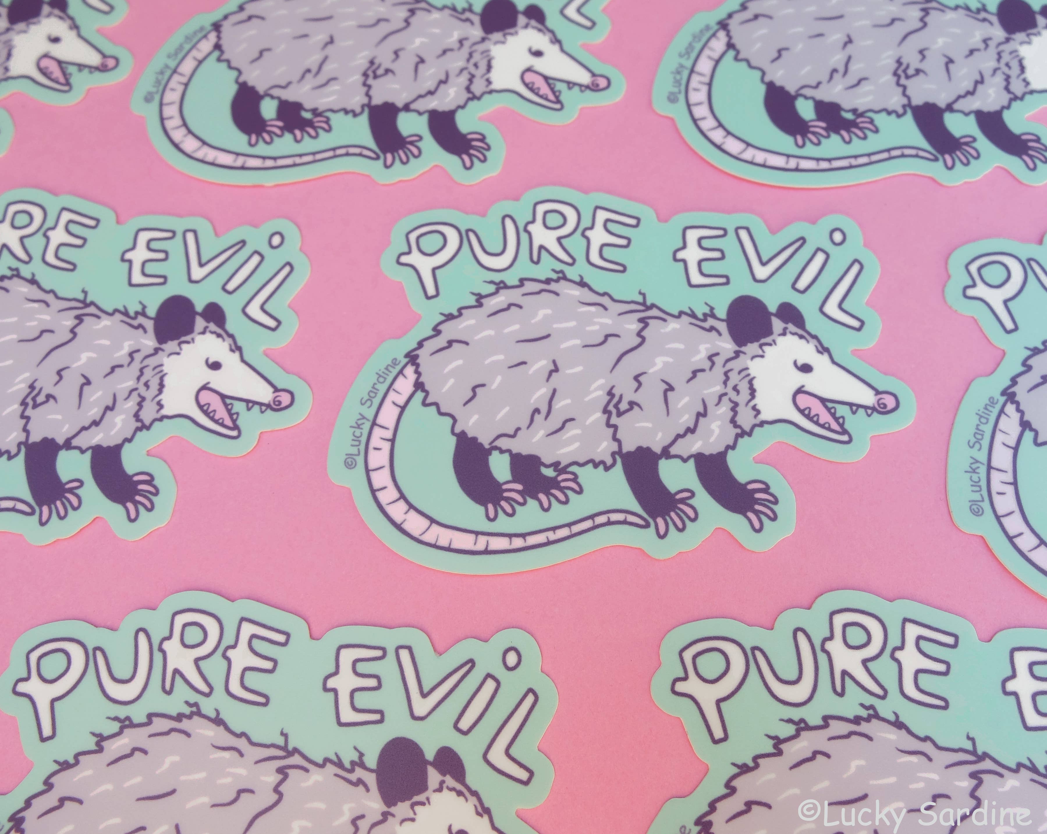 Possum Pure Evil, Funny Wicked Opossum, Cute Vinyl Sticker