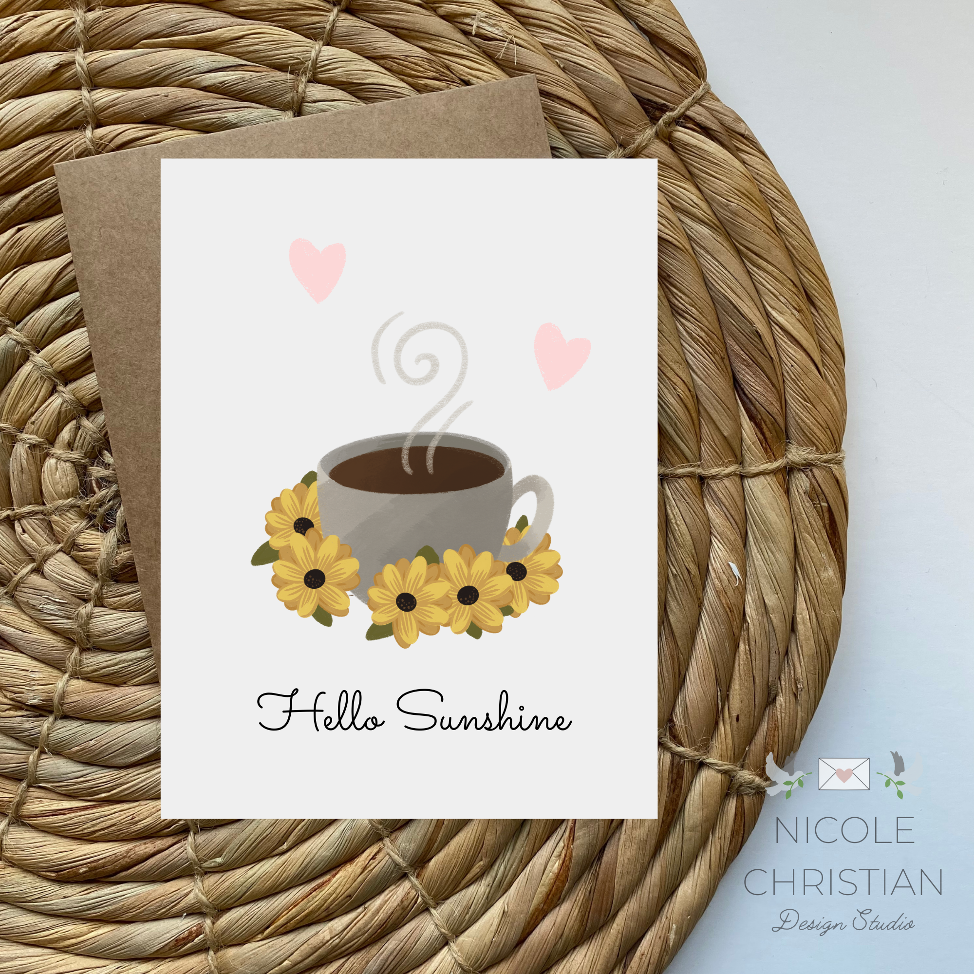 "Hello Sunshine" Coffee and Sunflowers Greeting Card image 0