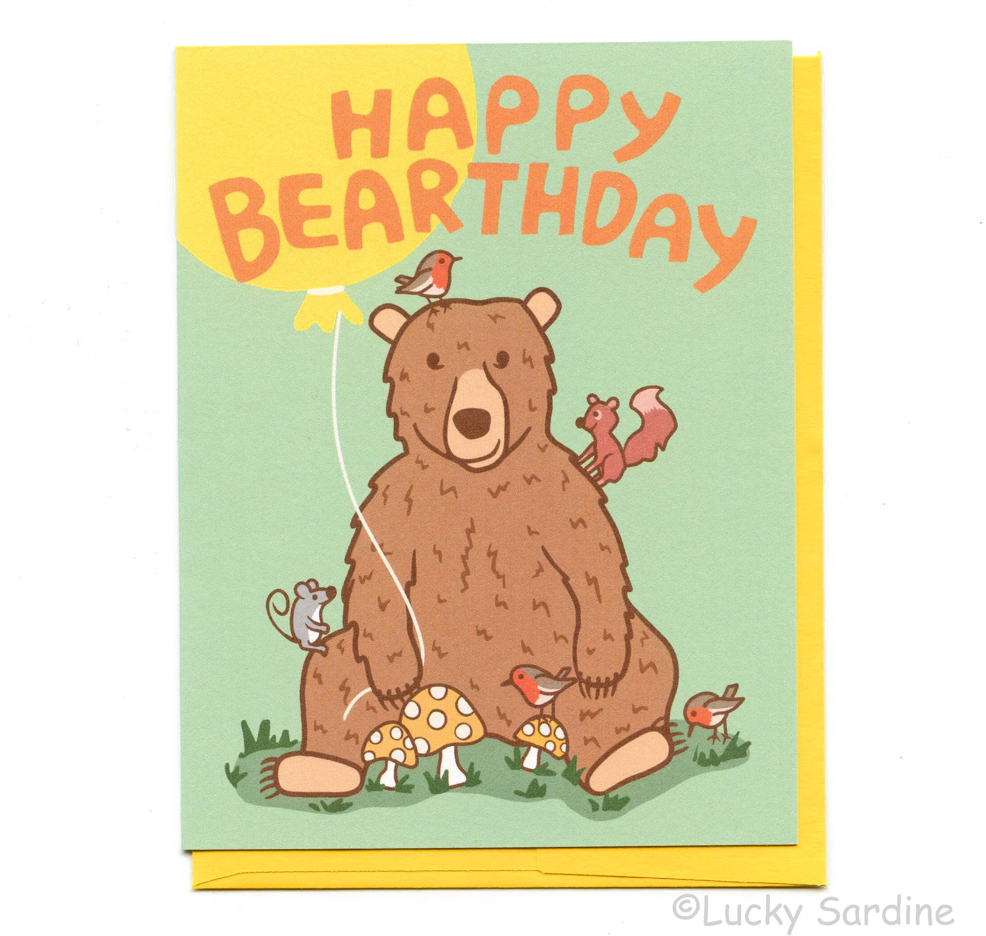 Happy Bearthday, Bear & Friends, Forest Shroom Birthday Card