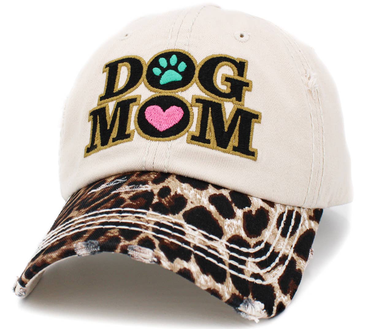 Dog Mom Leopard Washed Vintage Ballcap