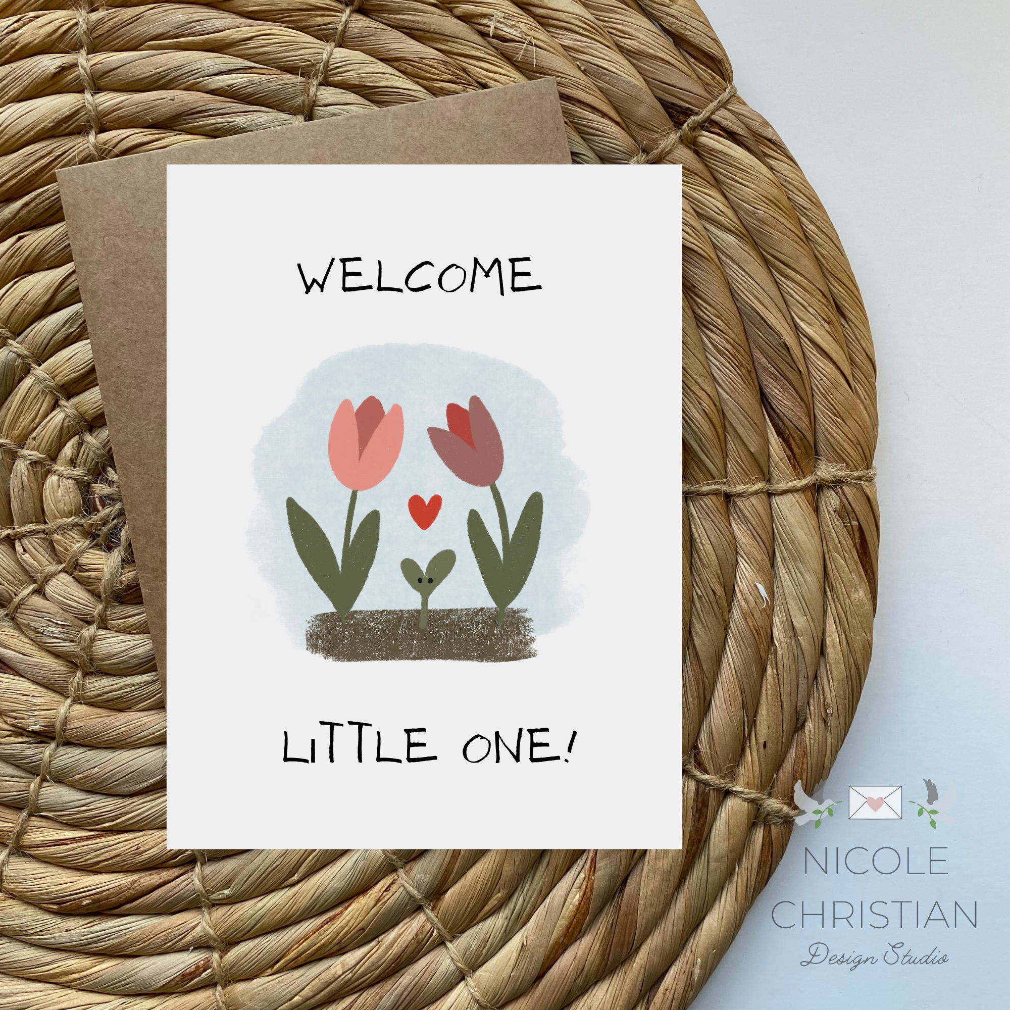 "Welcome Little One" Tulip New Baby Card image 0