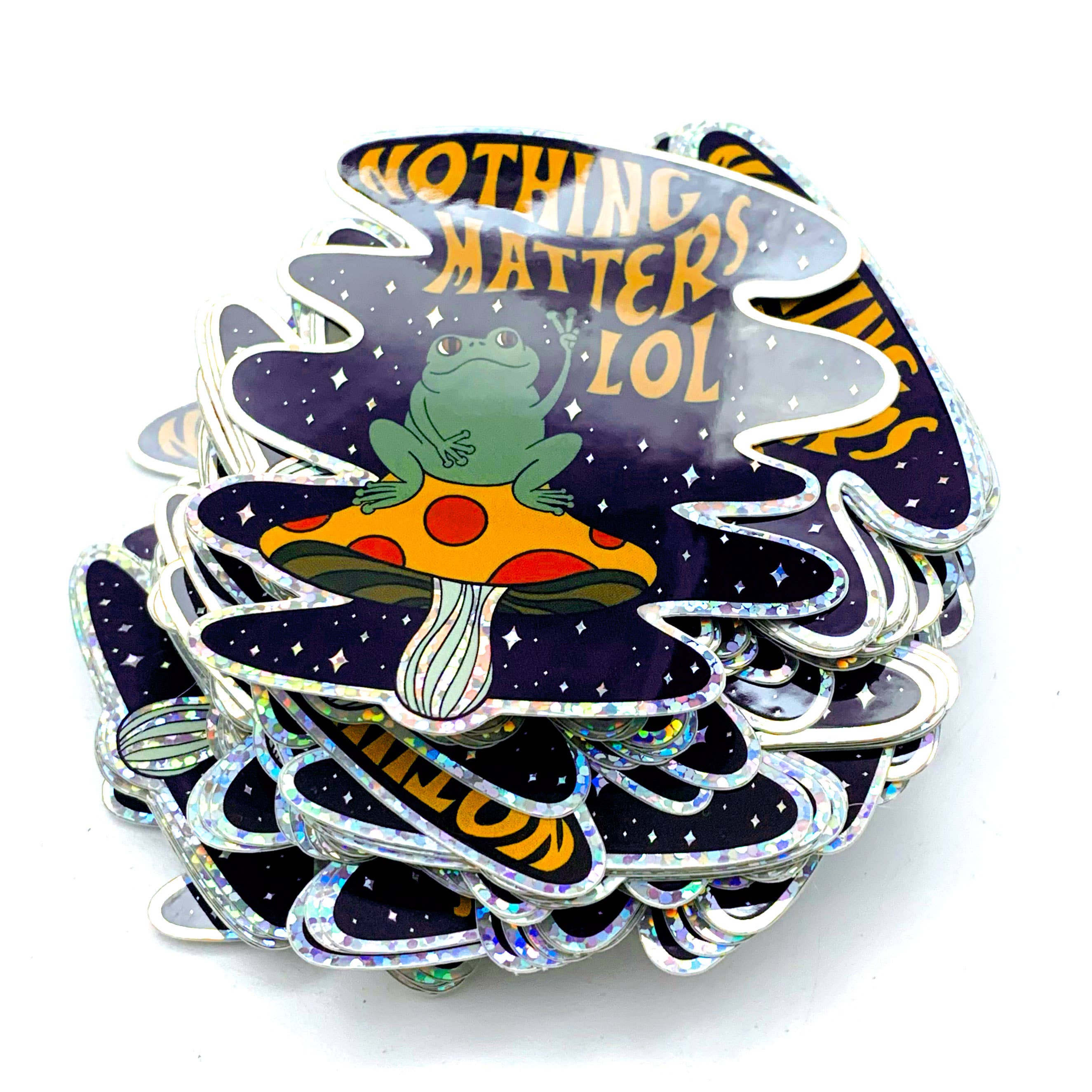 Nothing Matters Peace Frog Mushroom Glitter Vinyl Sticker