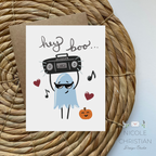 “Hey boo” ghost and radio greeting card image 0