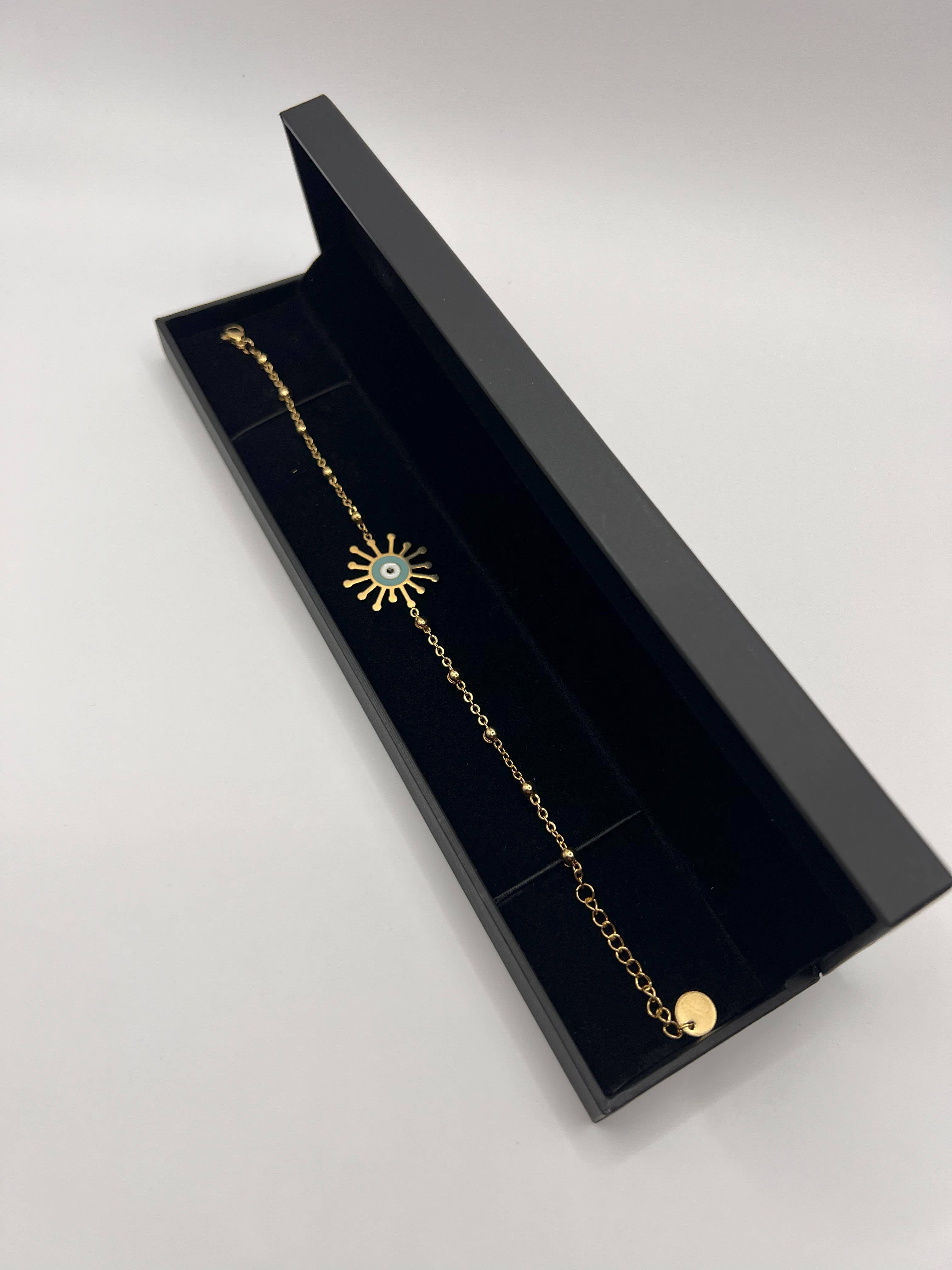 Stainless Steel Evil Eye Bracelet | Charm | Gold