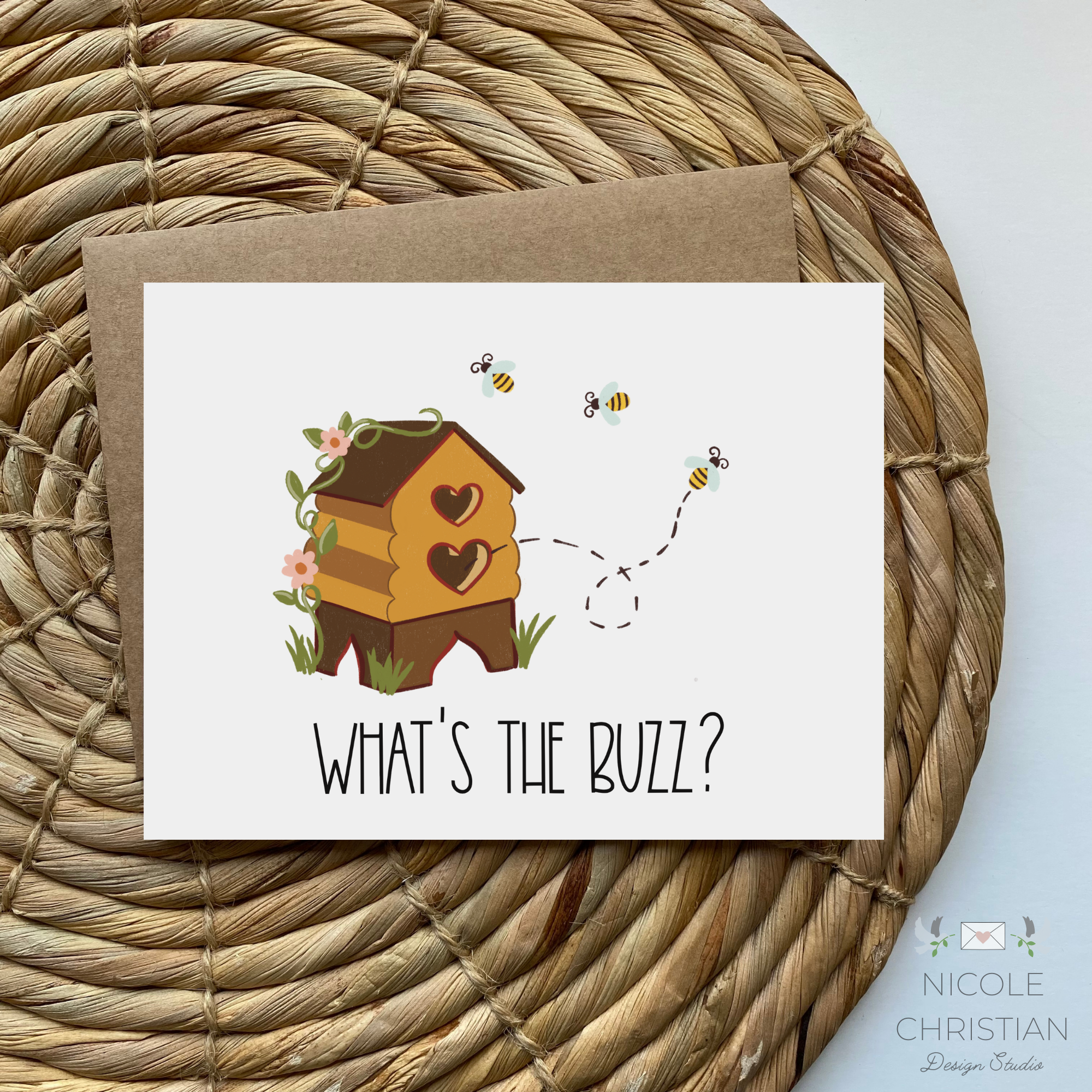 "What's the buzz" honey bee greeting card image 0