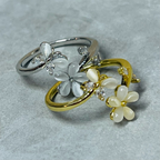 Flower and Butterfly Sparkling Gemstone Adjustable Ring Gift