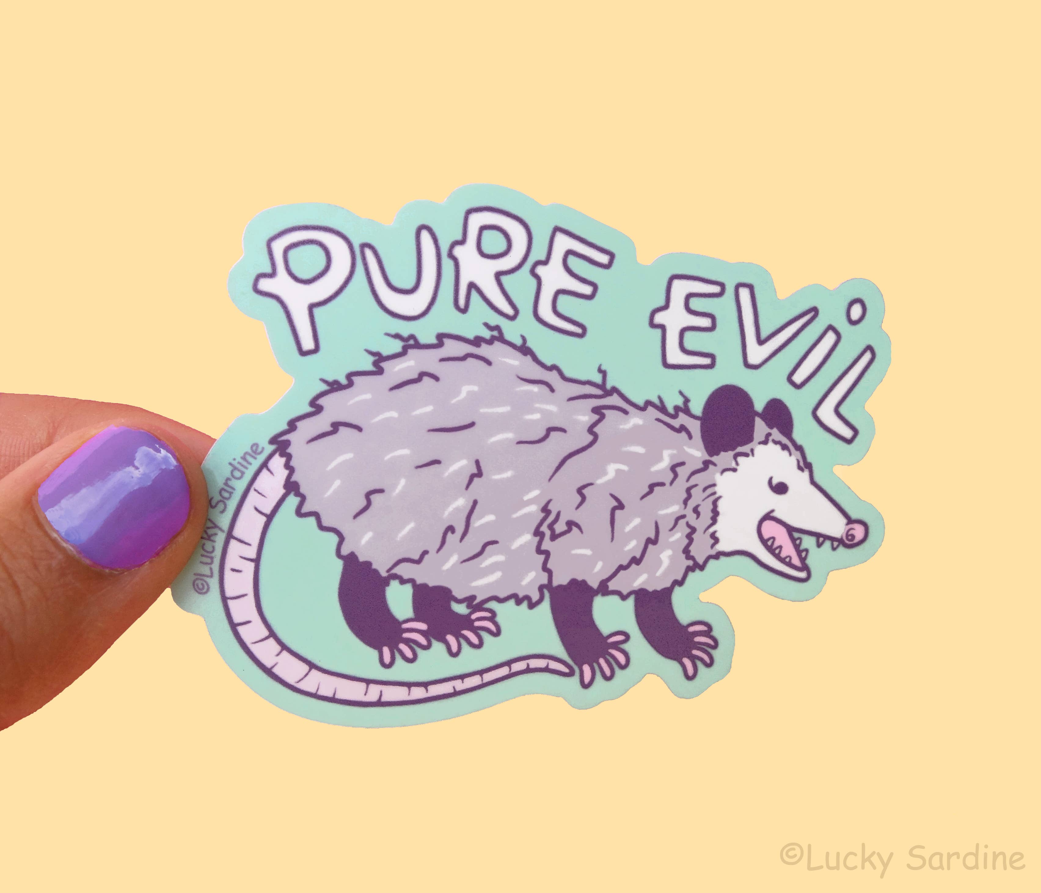 Possum Pure Evil, Funny Wicked Opossum, Cute Vinyl Sticker