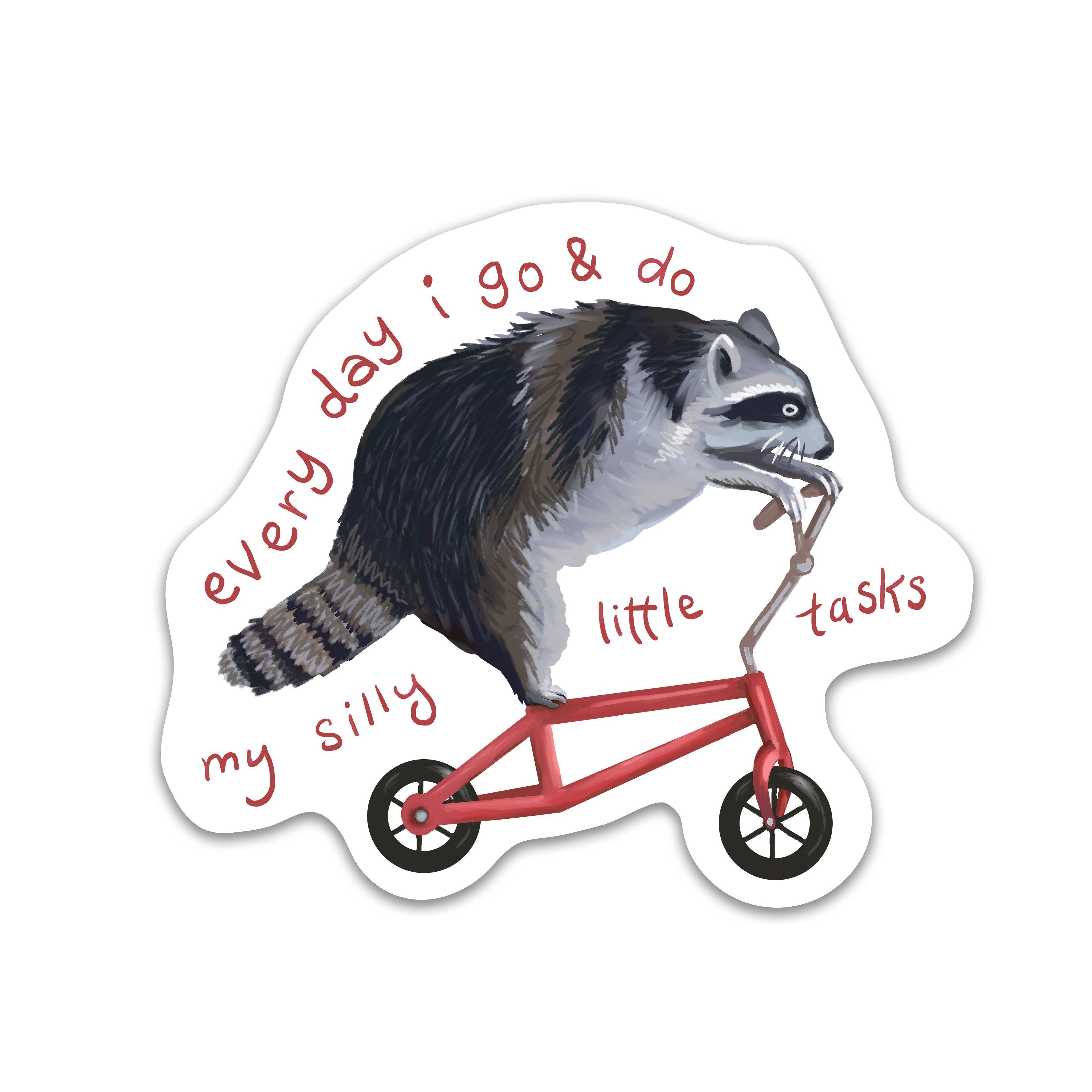 raccoon on a bike funny sticker